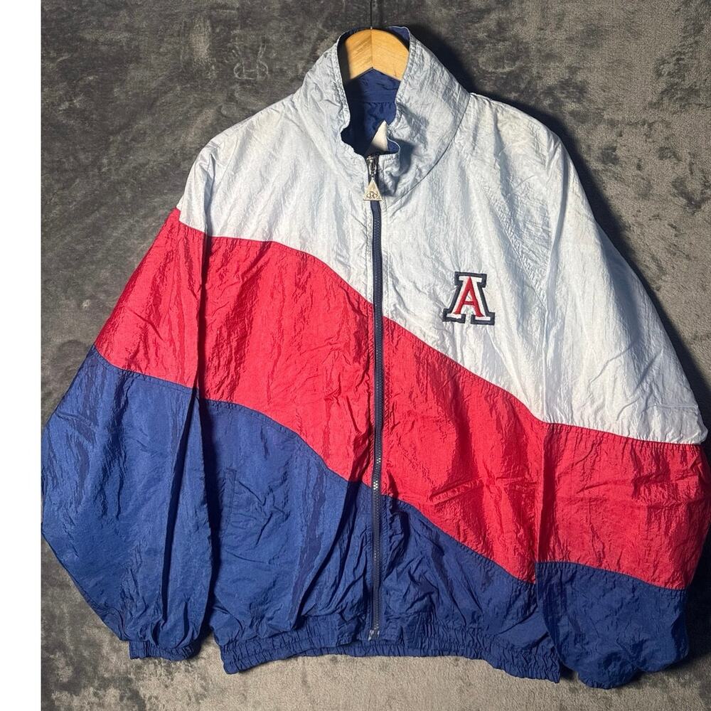 VTG 90s Arizona Wildcats Red Oak Full Zip Colorblock Windbreaker Jacket Size XL